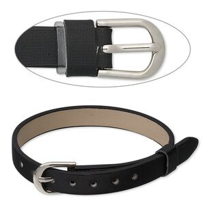 Bracelet component, polyurethane and brass, black, 8mm wide, adjustable from 5 to 6-1/2 inches with buckle-style closure. Sold per pkg of 2.
