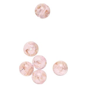 Bead, lampworked glass, clear / pink / glow-in-the-dark / gold, 8mm round. Sold per pkg of 6.