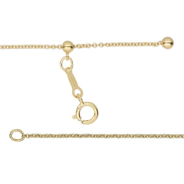 Chain 1pkg1 14Kt gold-filled cable, 1.1mm / springring clasp, Gossamer&trade; adjustable 16-22 inch image number 0