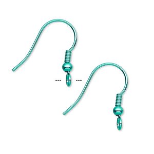 Ear wire fishhook 1pkg10 stainless steel / brass, 19mm / 3mm ball / 4mm coil / open loop, 21 gauge electro-coated green 5 pair