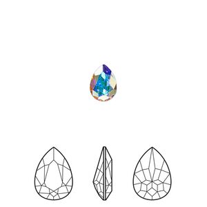 Fancy stone 4pk crystal AB foil back, Crystal Passions&reg; 8x6mm pear 4320