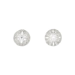 Bead 1pkg10 silver-plated, 10mm filigree round, brass