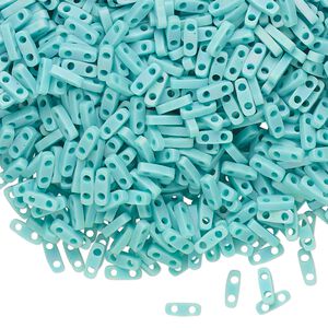 Seed bead, TILA&reg;, glass, pkg/5g, 5x1.2mm quarter tila rectangle, opaque matte rainbow mint green, (QTL-412FR).