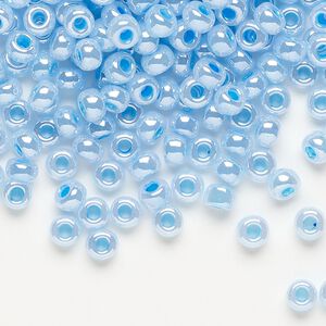 Seed bead, Miyuki, glass, pkg/250g, #6 rocaille, opaque blue luster alabaster (RR-537).
