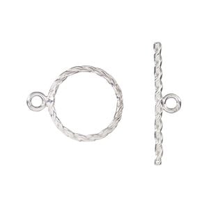Clasp toggle 1pkg1 sterling silver, 16mm braided round, 1-strand
