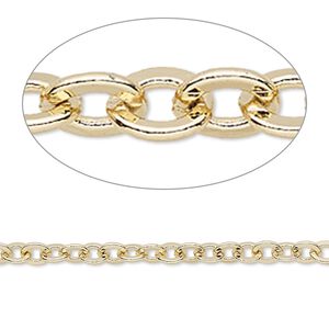 Chain 1pkg1 cable, 4mm flat, gold-finished brass 5 foot unfinished
