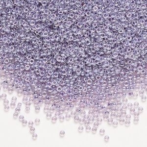 Seed bead, Miyuki, glass, pkg/250g, #15 rocaille, opaque inside dyed color luster purple alabaster base (RR-525).