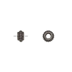 Bead 1pkg20 gunmetal-plated, 7x4mm corrugated rondelle, copper