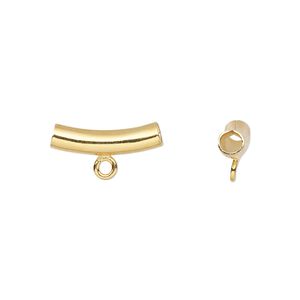 Bead 1pkg20 gold-plated, 14x4mm curved tube / closed loop, brass