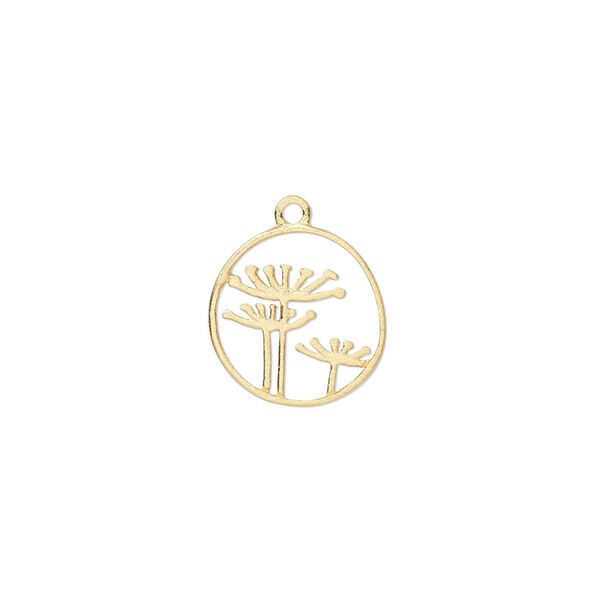 Charm Amoracast&reg; 1pkg1 sterling silver, 13mm 2-sided cutout Queen Anne's Lace round, "vermeil" (gold finish) image number 0