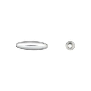 Bead 1pkg100 silver-plated, 15x4.5mm oval, brass