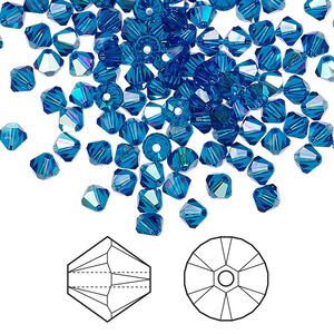 Bead 48pk Capri blue AB, Crystal Passions&reg; 4mm bicone 5328