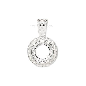 Pendant, silver-plated "pewter" (zinc-based alloy), 24x15.5mm round with rope design and 10mm round setting. Sold per pkg of 4.