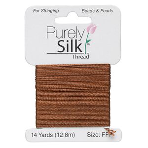 Thread, Purely Silk&trade;, brown, size FFF. Sold per 14-yard card.