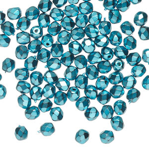 Bead 1pkg1200 Czech fire-polished glass, aqua carmen, 4mm faceted round. 1 mass.