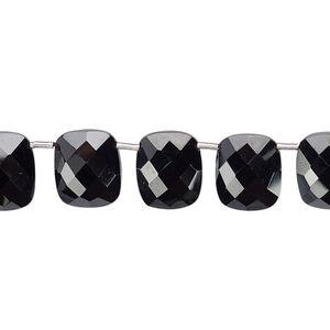 Black spinel 1pkg11, top-drilled faceted puffed rectangle bead natural B+ grade, 11x9mm