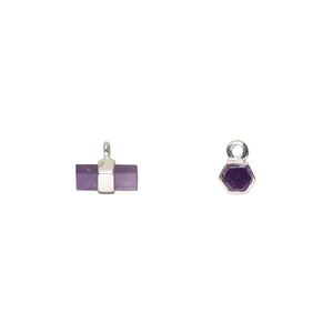 Drop sterling silver amethyst 1pk 8x4mm hand-cut double-sided hex, natural