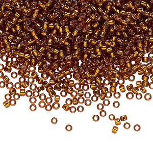 Seed bead, TOHO BEADS&reg;, glass, pkg/50g, #11 round, transparent silver-lined smoky topaz (TR-11-34).