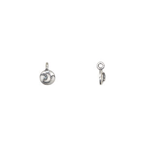 Charm 1pkg1, antiqued sterling silver, 4.5mm single-sided round with crescent moon.