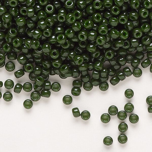 Seed bead, Miyuki, glass, pkg/250g, #8 rocaille, opaque outside dyed olive green, (RR-1488). image number 0