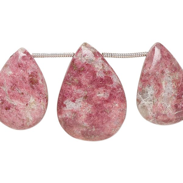 Thulite 1pkg3, hand-cut top-drilled puffed teardrop bead natural graduated 19x14mm-23x16mm image number 0