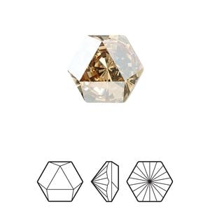 Fancy stone 1pk crystal golden shadow foil back, Crystal Passions&reg; 16x14mm prismatic hexagon 4699