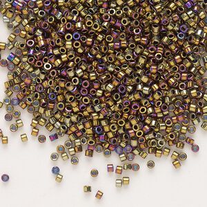 Seed bead, Delica&reg;, glass, pkg/250g, #11 round, opaque nickel-plated golden olive iris (DB-0029).