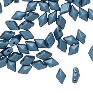 Bead, DiamonDuo&trade;, Czech pressed glass, opaque alabaster pastel blue petrol, 8x5mm faceted diamond with flat back and (2) 0.7-0.8mm holes. Sold per 10-gram pkg, approximately 70 beads.