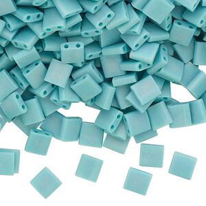 Seed bead, TILA&reg;, glass, pkg/10g, 5mm full tila square, opaque matte rainbow mint green (TL-412FR).