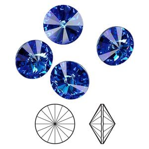 Chaton 144pk sapphire foil back, Swarovski&reg; 12mm rivoli 1122