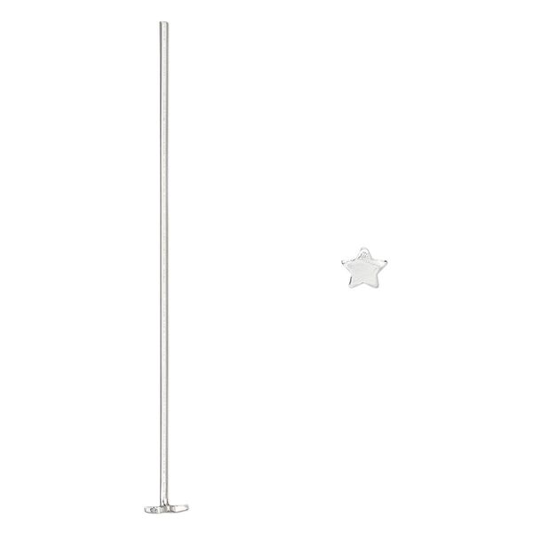 Head pin 1pkg20 sterling silver, 2 inch / 4mm star, 22 gauge image number 0