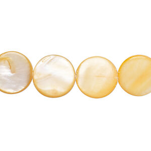 Mother-of-pearl shell 1pkg1, puffed flat round bead 15 inch orange 12-13mm