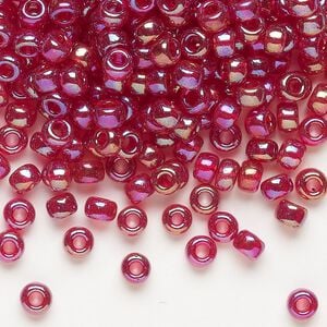 Seed bead, Miyuki, glass, pkg/25g, #6 rocaille, translucent rainbow ruby (RR-298).