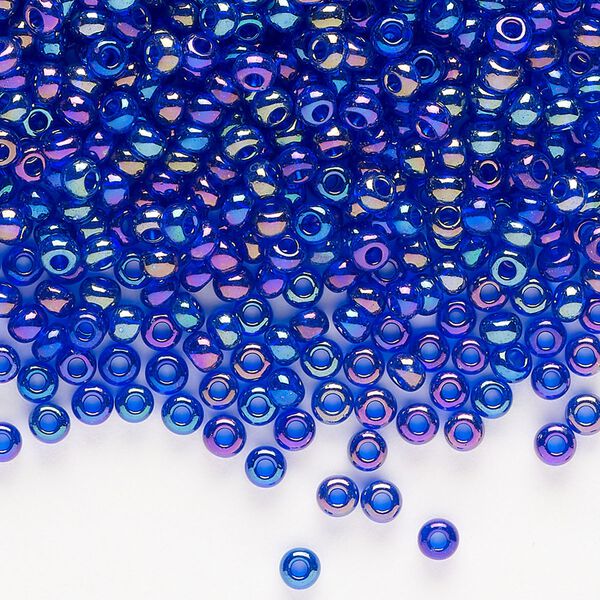 Seed bead, Preciosa Ornela Czech glass, pkg/50g, #8 rocaille, translucent rainbow blue, (31100). image number 0