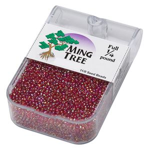Seed bead, Ming Tree&trade;, glass, pkg/1/4 pound, #11 round, translucent rainbow ruby red.
