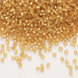 Seed bead, Dyna-Mites&trade;, glass, pkg/40g, #11 round, translucent silver-lined matte gold, (61MA:SR 11/0 SR).