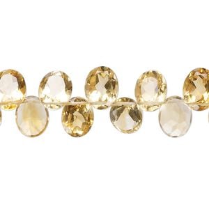 Citrine 1pkg1, hand-cut top-drilled faceted flat-sided puffed oval bead 15 inch 9x7mm