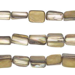 Mother-of-pearl shell 1pkg3, chip / stick beads 15 inch brass, medium to large chip / 10x7mm-11x8mm stick
