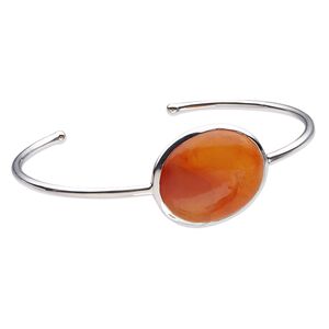 Bracelet, cuff, carnelian (dyed / heated) and sterling silver, 22mm wide with oval, 7-1/2 inches. Sold individually.