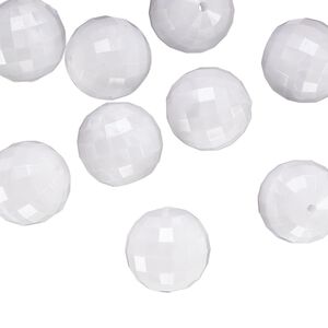 Bead, acrylic 1pkg100g, opaque white pearl, 18mm faceted round.