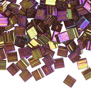 Seed bead, TILA&reg;, glass, pkg/10g, 5mm full tila square, translucent rainbow gold luster dark topaz, (TL-301).