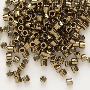 Seed bead, Delica&reg;, glass, pkg/7.5g, #8 round, opaque metallic dark bronze (DBL-0022).