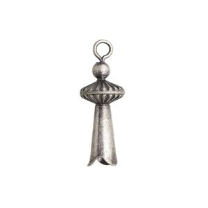 Charm, antique silver-plated brass and "pewter" (zinc-based alloy), 19x8mm 3D squash blossom. Sold per pkg of 2.