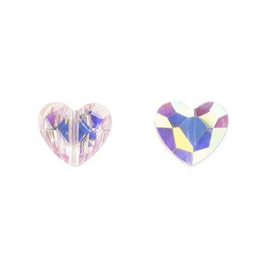 Bead 2pk pink AB, Celestial Crystal&reg; 12x10mm heart