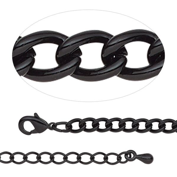 Chain 1pkg1 curb, 3.7mm / lobster claw clasp, black-finished steel / brass 18 inch image number 0