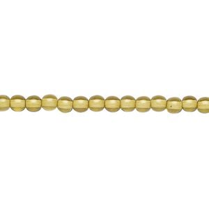 Bead, Czech dipped d&eacute;cor glass druk, translucent olive, 4mm round with 0.8-1mm hole. Sold per 15-1/2" to 16" strand.