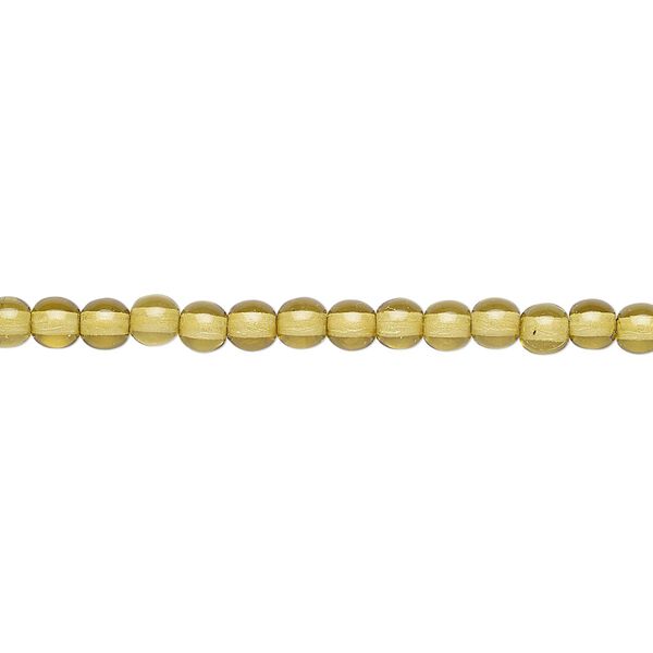 Bead, Czech dipped d&eacute;cor glass druk, translucent olive, 4mm round with 0.8-1mm hole. Sold per 15-1/2" to 16" strand. image number 0