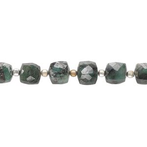 Emerald 1pkg1, hand-cut faceted cube bead 8 inch 5x5mm-6x6mm