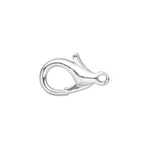 Clasp lobster claw 1pkg10 silver-plated, 17x11mm, brass 1-strand