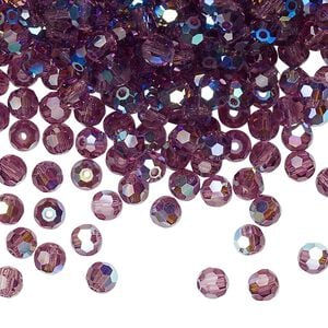 Bead 144pk amethyst AB, Preciosa Czech crystal 4mm round